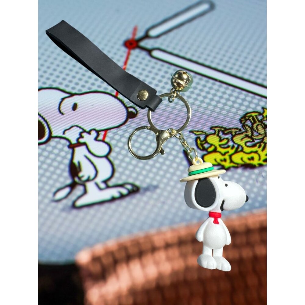 Snoopy Keychain • Cute Snoopy Charm • Bag Accessory • Bell & Strap Key Ring • Pe